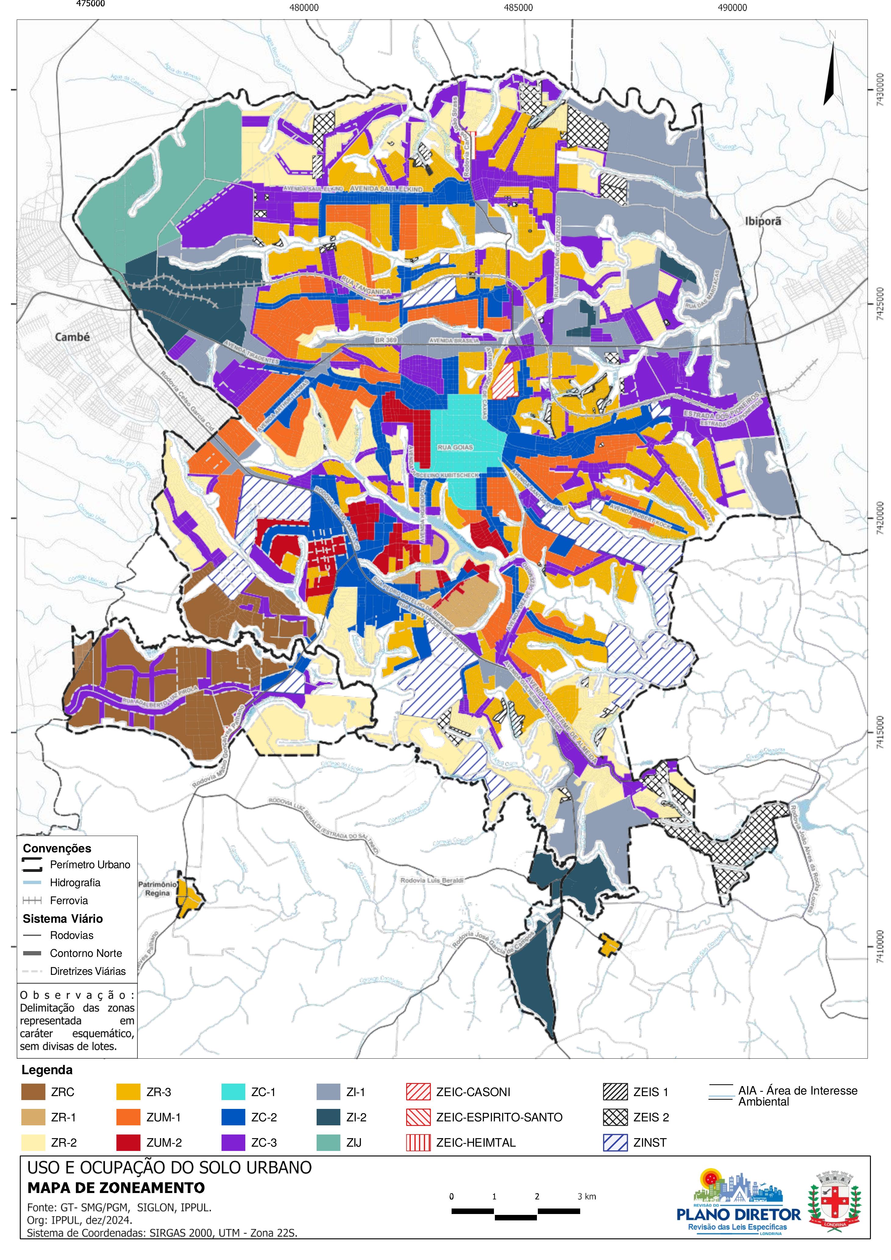 Mapa de Zoneamento de Uso e Ocupação do Solo Urbano de Londrina – Lei 13.905/2024